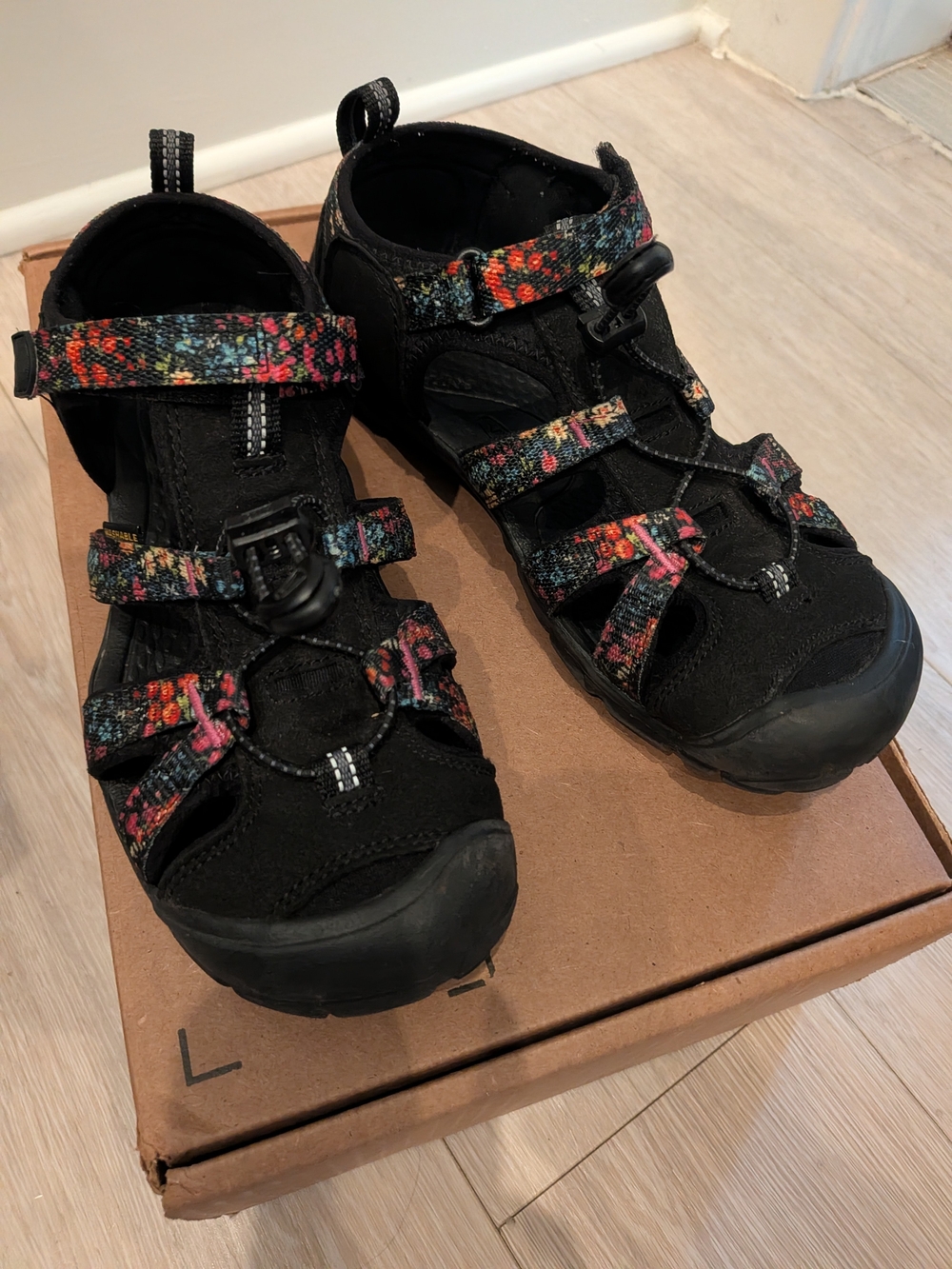 KEEN Kids Black Sandal Sneakers with Multicolor Floral Straps